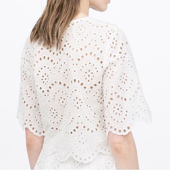 ZARA  Laser Cut  Scalloped Midi Skirt and Crop Too Matching Set - Picture 3 of 4